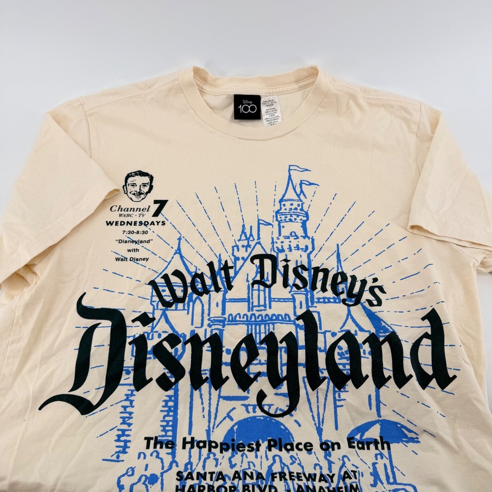 Disney 100 Disneyland Vintage Style Graphic T-Shirt Organic Cotton Large Cream